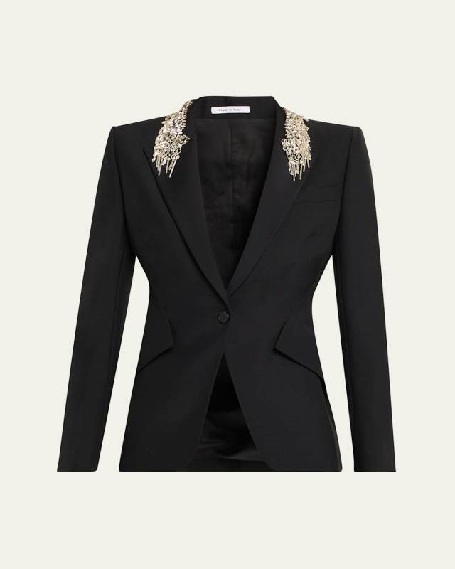 Embellished Lapel Single-Breasted Blazer